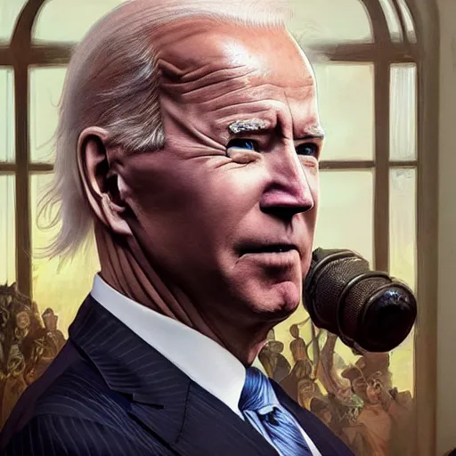 Prompt: president joe biden as reptile, reptilian eyes, conspiracy, ultra realistic, concept art, intricate details, eerie, highly detailed, photorealistic, octane render, 8 k, unreal engine. art by artgerm and greg rutkowski and alphonse mucha