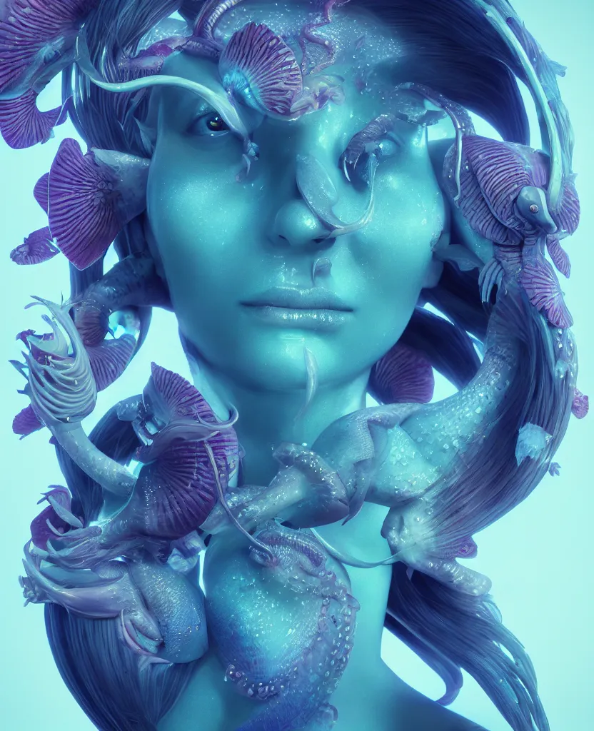 Image similar to goddess close-up portrait. orchid bird phoenix head, nautilus, skull, betta fish, bioluminiscent creatures, intricate artwork by Tooth Wu and wlop and beeple. octane render, trending on artstation, greg rutkowski very coherent symmetrical artwork. cinematic, hyper realism, high detail, octane render, 8k