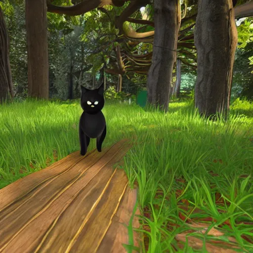 Image similar to of black cat walking in the woods in unreal engine style