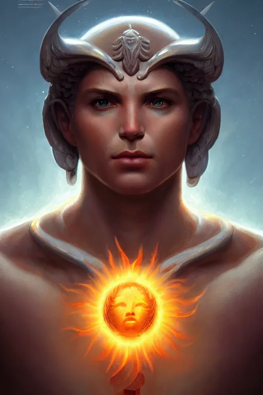 Image similar to apollo humanoid god of the sun, highly detailed, d & d, fantasy, highly detailed, digital painting, trending on artstation, concept art, sharp focus, illustration, art by artgerm and greg rutkowski and magali villeneuve