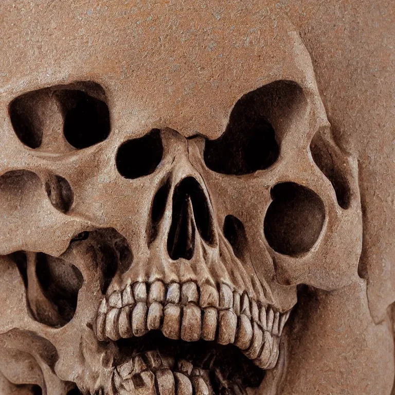 Prompt: closeup of metal skull berried in sand painted by Edward Hopper, painted by Wayne Barlow, airbrush