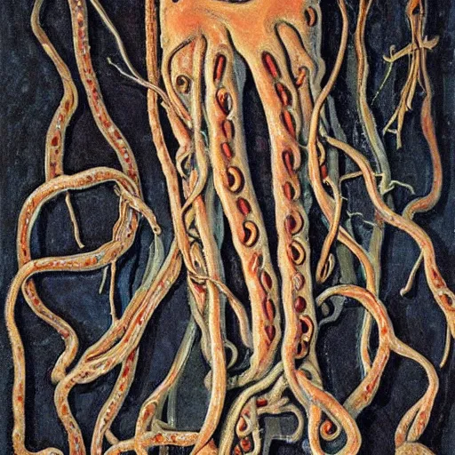 Image similar to by arthur streeton terrifying. a photograph of the human intestine in all its glory. each section of the intestine is labelled, & various items & creatures can be seen inside, such as bacteria, food particles, & even a little mouse.