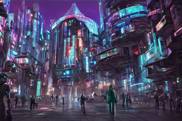 Prompt: Futuristic cyberpunk Hogwarts