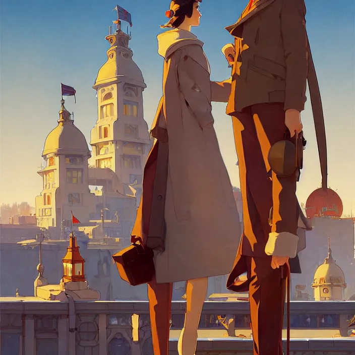 Image similar to californian city, winter, in the style of studio ghibli, j. c. leyendecker, greg rutkowski, artem