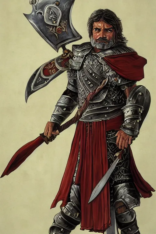 Image similar to wizards of the coast fantasy roman gladiator in armor in the style Larry Elmore