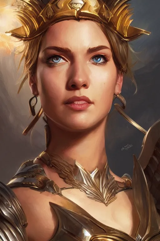 Image similar to amazon valkyrie athena, d & d, fantasy, portrait, highly detailed, headshot, digital painting, trending on artstation, concept art, sharp focus, illustration, art by artgerm and greg rutkowski and magali villeneuve