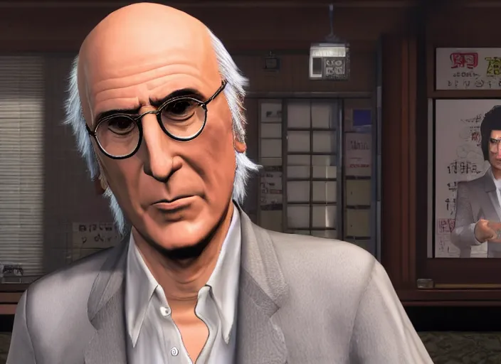 Image similar to video game still of larry david in the video game yakuza zero,