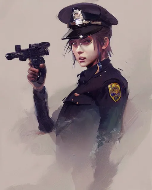 Image similar to Hyper realistic painting of a beautiful girl in a police uniform, hyper detailed, anime, by greg rutkowski, trending on artstation