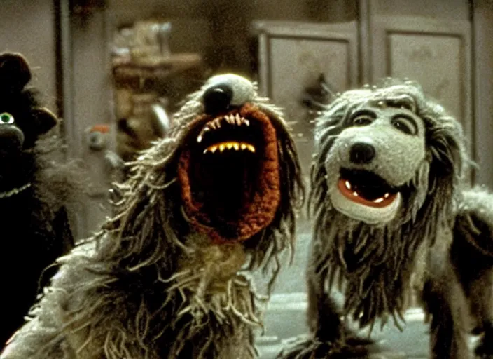 Prompt: dog - thing scene from the 1 9 8 2 science fiction film muppet john carpenter ’ s the thing