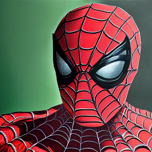 Prompt: high quality high detail painting by lucian freud, hd, portrait of spiderman, photorealistic lighting