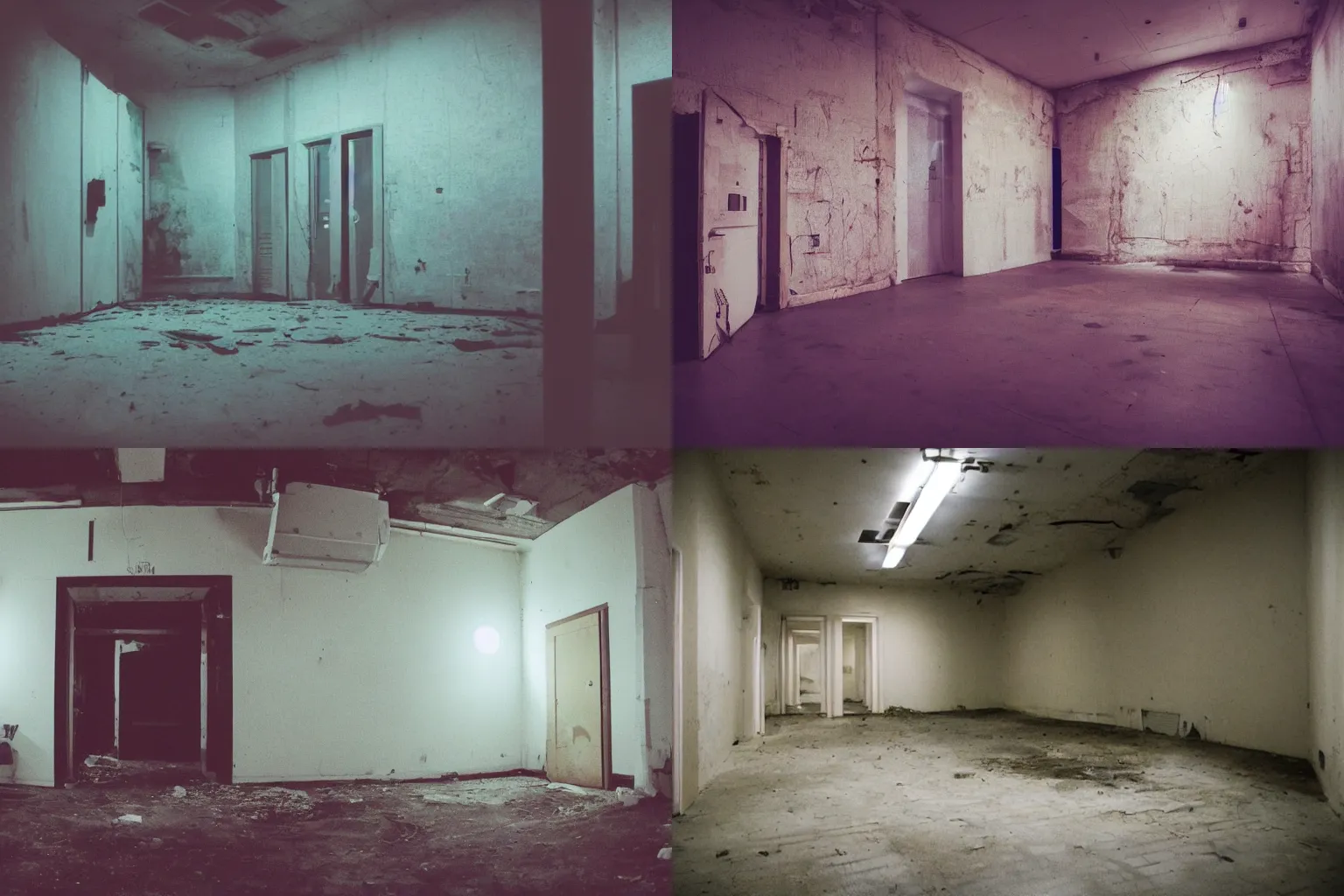 Prompt: the backrooms, liminal space, vaporwave, abandoned, lonely