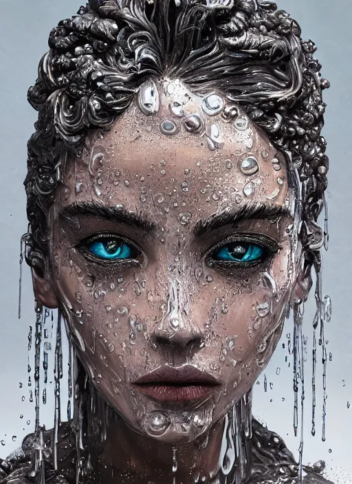 Image similar to sculpture made of water, portrait, female, future, shaman, harper's bazaar, vogue, magazine, insanely detailed and intricate, concept art, close up, wet, ornate, luxury, elite, elegant, trending on artstation, by ruan jia, by Kenneth Willardt, by ross tran, by WLOP, by Andrei Riabovitchev,