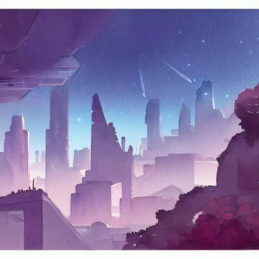 Image similar to Beautiful happy picturesque charming sci-fi city in harmony with nature. Beautiful light. Nice colour scheme, soft warm colour. Beautiful detailed watercolor by Lurid. (2022)