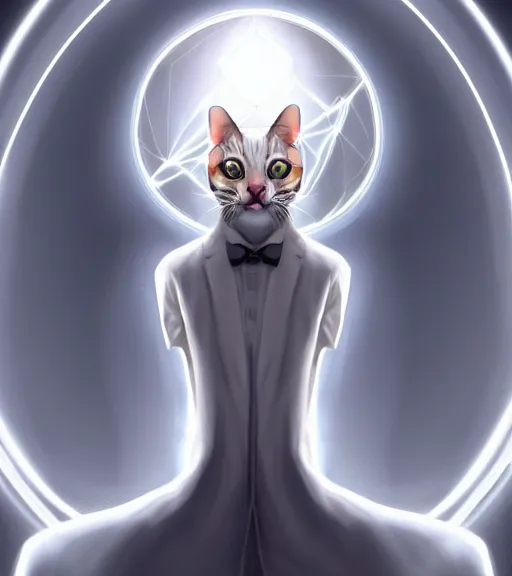 Image similar to symmetry!! anthropomorphic cat doctor in a white coat holding x ray film, solid cube of light, hard edges, intricate, elegant, highly detailed, digital painting, artstation, concept art, smooth, sharp focus, illustration, dreamlike, art by artgerm