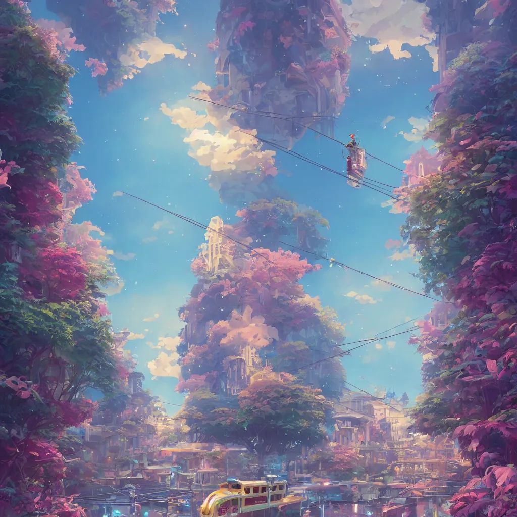 Prompt: a streetcar is running on the chromatic sea composed of colorful pearls and shells, unreal engine, fantasy art by greg, loish, rhads, ferdinand knab, makoto shinkai and lois van baarle, ilya kuvshinov, rossdraws, tom bagshaw, radiant light, trending onstudio ghibli, highly detailed, octane render, 8 k