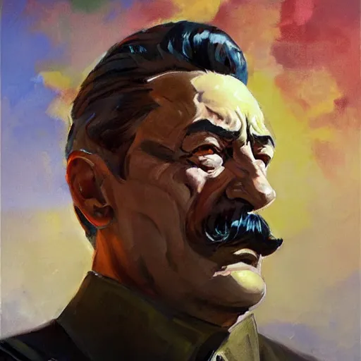 Image similar to greg manchess portrait painting of stalin as t - 8 0 0 terminator, medium shot, asymmetrical, profile picture, organic painting, sunny day, matte painting, bold shapes, hard edges, street art, trending on artstation, by huang guangjian and gil elvgren and sachin teng