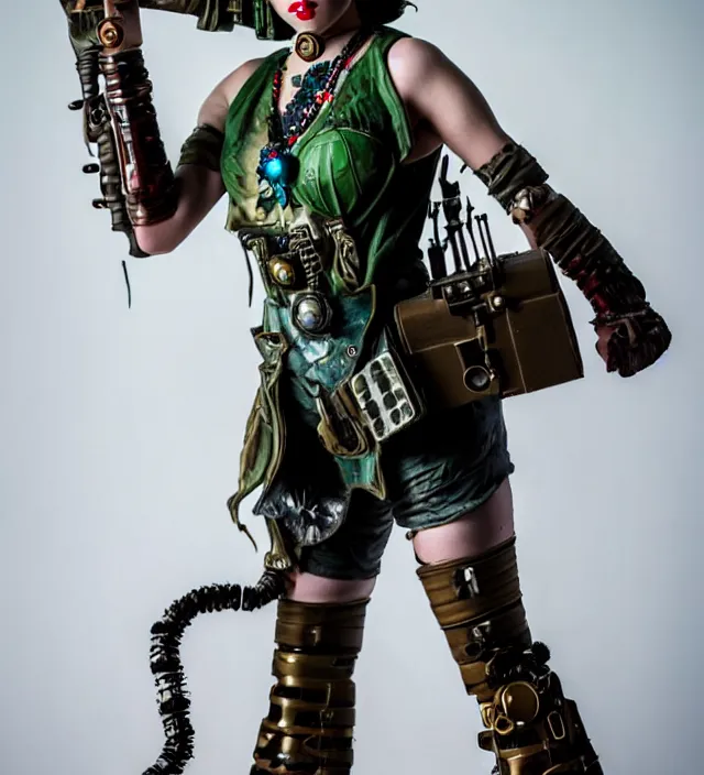 Image similar to full length photograph of a real - life very beautiful atompunk warrior. extremely detailed. dslr. 8 5 mm.