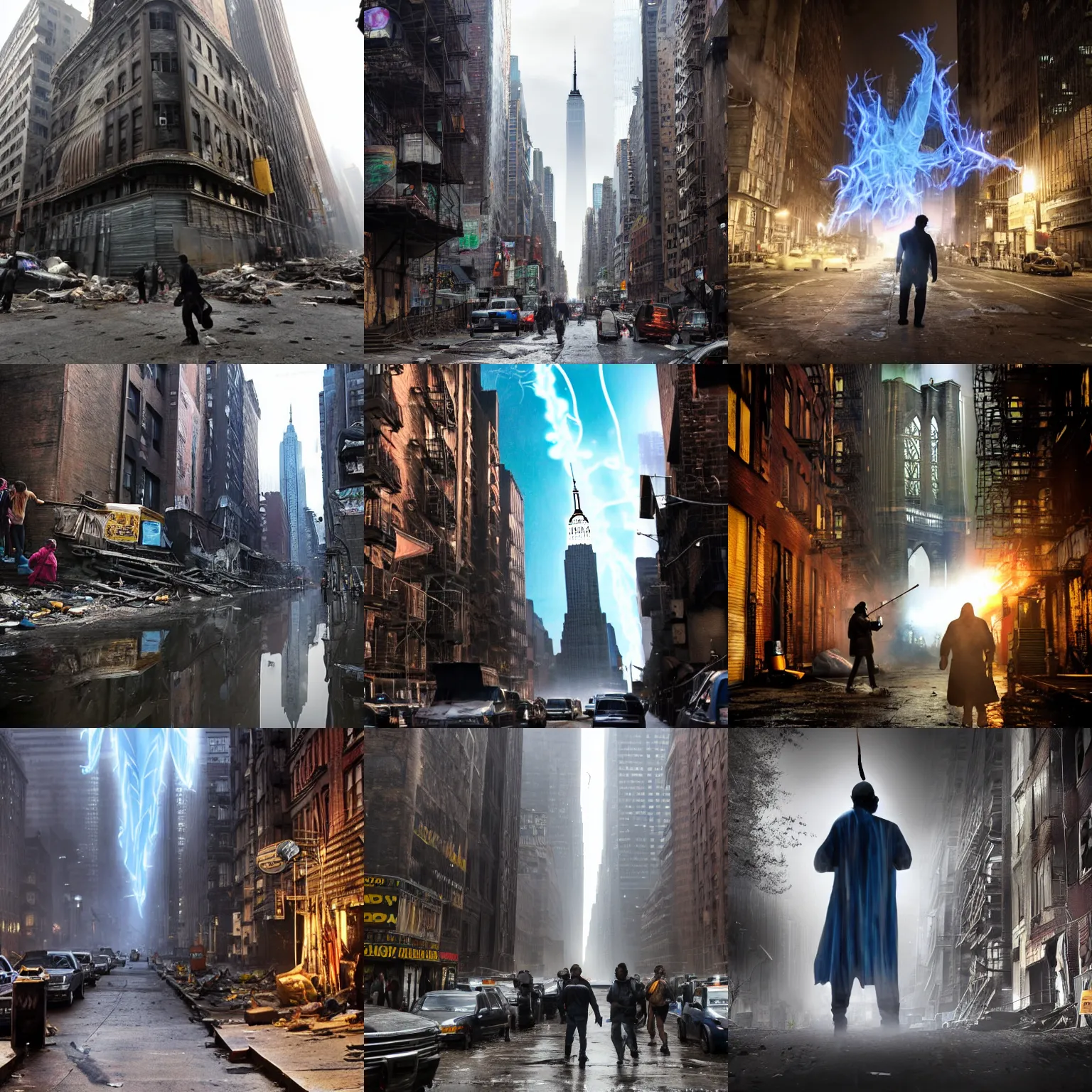 Prompt: <photo hd attention-grabbing location='New York Slums'>Man casts patronus</photo>