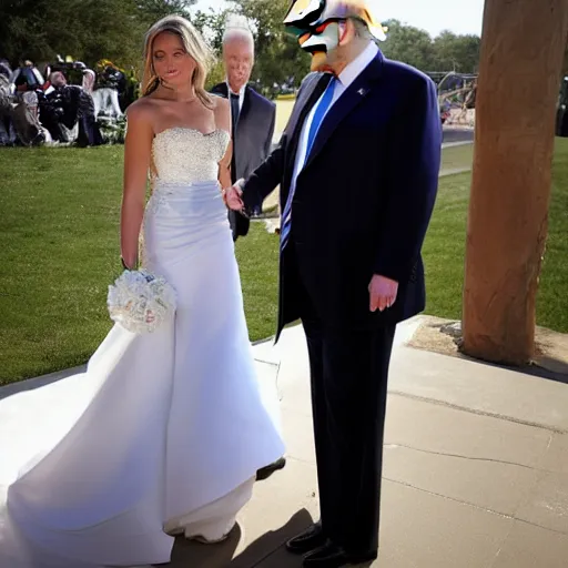 Image similar to Donald Trump marrying Joe Biden