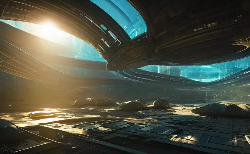 Image similar to a futuristic solarpunk space habitat, highly detailed, 8 k, hdr, award - winning, octane render, trending on artstation, volumetric lighting