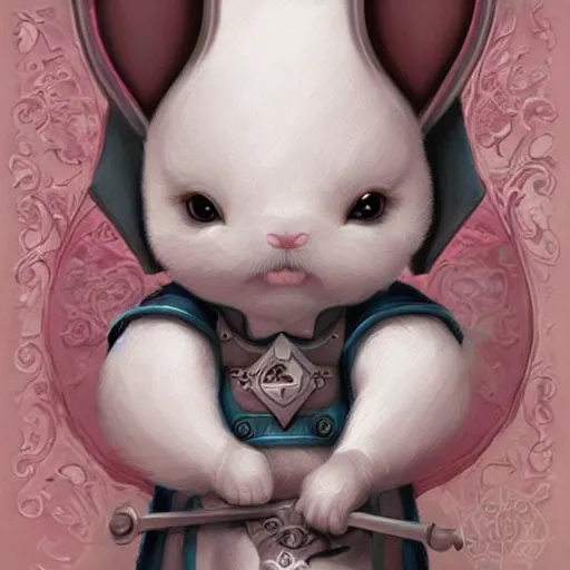 Image similar to a cute white rabbit knight, digital painting by Ross Tran and Mark Ryden, cute and lovely, high detail, nursery poster