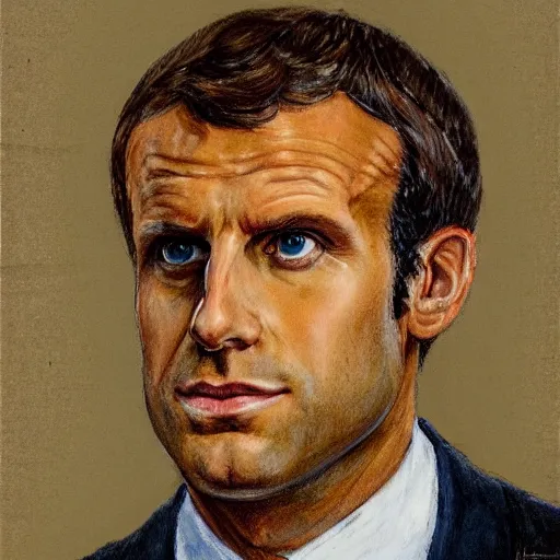 Prompt: portrait of Emmanuel macron, the prophet of the Common People, in the manner of a modern representation of Christ, high details, symmetrical face