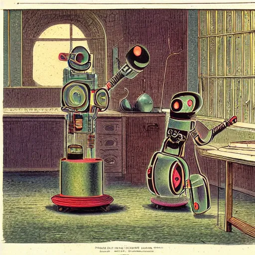 Prompt: beautiful illustration, color plate from the book “ various microscopic robots ” published in 1 8 6 2