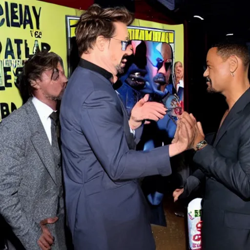 Prompt: robert downey jr slaps will smith