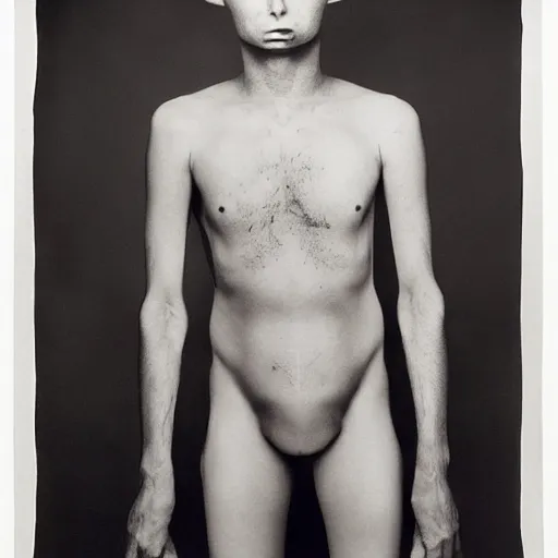 Image similar to a man with sticks protruding from their skin, large format film photograph by richard avedon