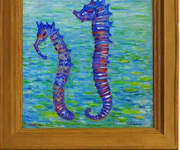 Prompt: seahorse, cute, monet, oil painting