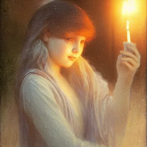 Prompt: pale young ghost girl, by mikko lagerstedt, by gaston bussiere, by jean deville, candlelight