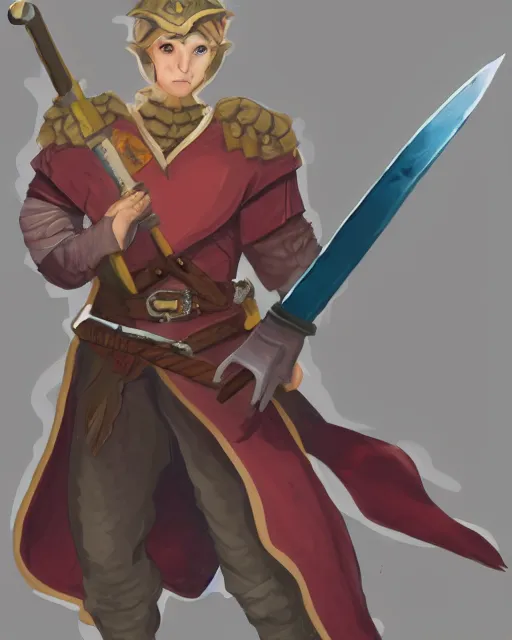 Prompt: a concept art of a D&D character, holding a small sword made by Donutello, white background