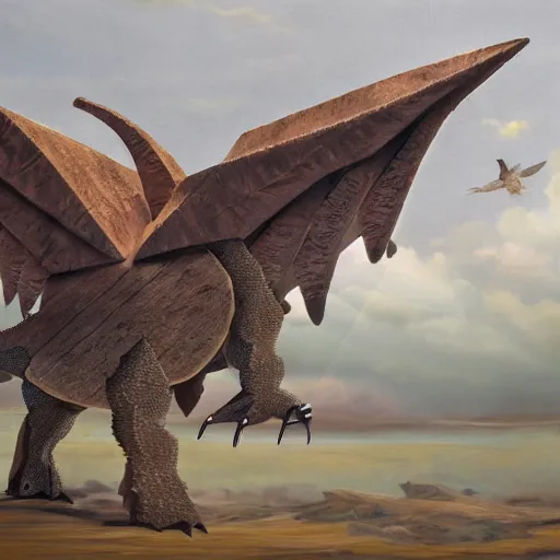 Prompt: cross between stegosaurus and eagle detailed oil painting 4k