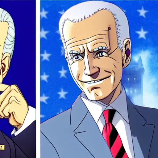 Prompt: Joe Biden as a Jojo character, anime key visual