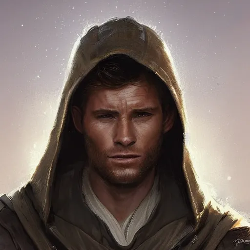 Prompt: portrait of a man by greg rutkowski, jedi knight, he looks like scott eastwood, wearing a flying jacket, star wars expanded universe, he is about 3 0 years old, highly detailed portrait, digital painting, artstation, concept art, smooth, sharp foccus ilustration, artstation hq