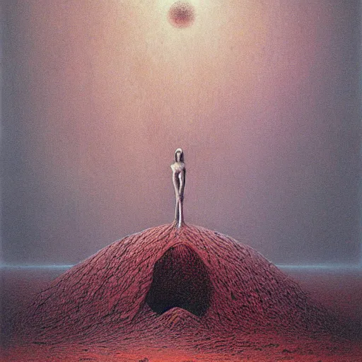 Image similar to the creature at the end of the universe, painted by zdzislaw beksinski