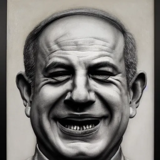 Image similar to a portrait of benjamin netanyahu grinning, by beksinski