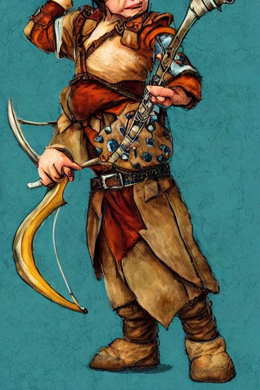 Image similar to artwork of an halfling bard in the style of everquest 1 9 9 9