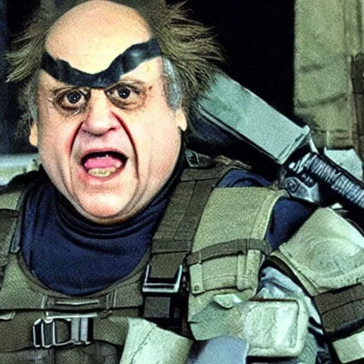 Image similar to danny devito as solid snake in metal gear solid, playstation 1