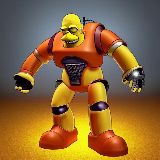 Image similar to “homer simpson as a gigantic humanoid battle mecha, Jaeger, 3d render, digital art”