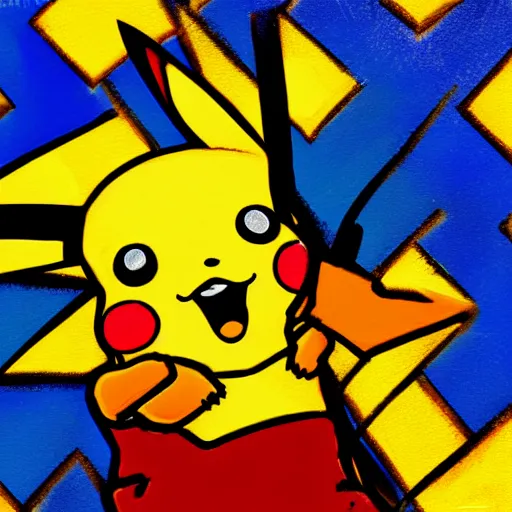 Prompt: painting of Pikachu blasting electricity at a Hanukkah menorah, vibrant, dreidels, digital art