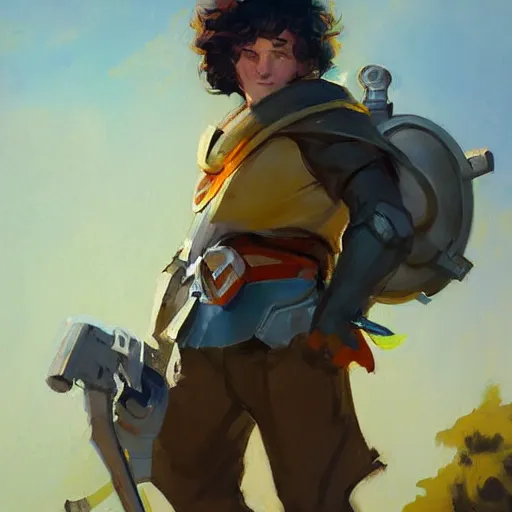 Image similar to greg manchess portrait painting of frodo beutlin as overwatch character, medium shot, asymmetrical, profile picture, organic painting, sunny day, matte painting, bold shapes, hard edges, street art, trending on artstation, by huang guangjian and gil elvgren and sachin teng