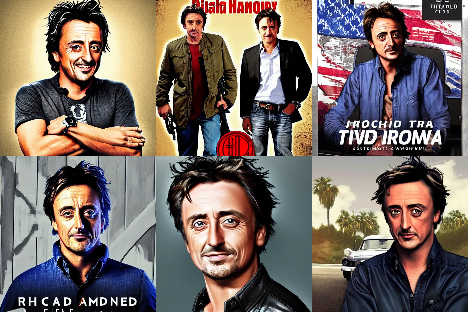 Prompt: richard hammond gta cover art, no text