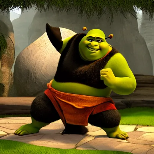 Image similar to shrek as kung fu panda