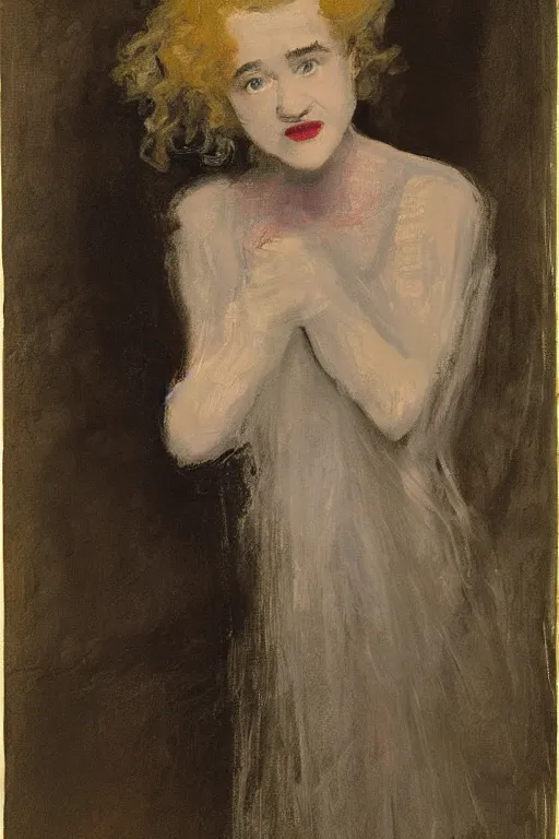 Prompt: portrait of julia garner as delirium of the endless, the sandman by walter sickert, john singer sargent, and william open