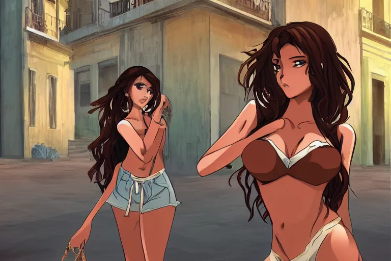 Prompt: concept art, brown skin beautiful latina woman in havana cuba, digital anime art, good lighting,