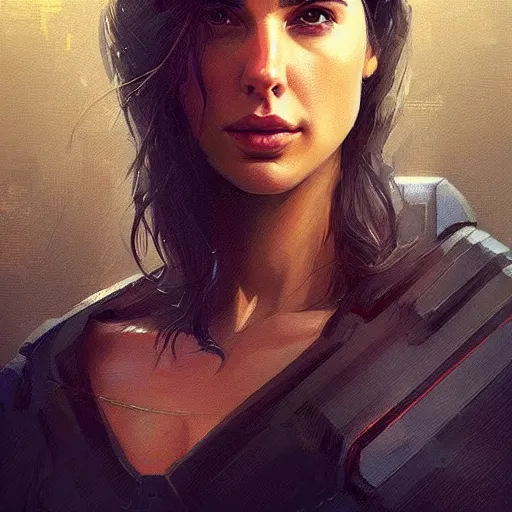 Image similar to “ portrait of gal gadot by greg rutkowski, young, attractive, highly detailed portrait, scifi, digital painting, artstation, concept art, smooth, sharp foccus ilustration, artstation hq ”