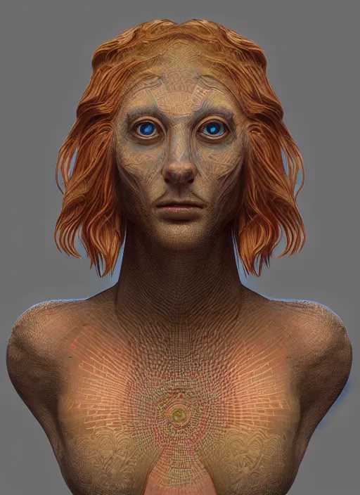 Image similar to portrait of a psychonaut, full colour, the golden ratio, sacred geometry of as decoration, full colour, 3 d shaded, sam wolfe, zbrush central,