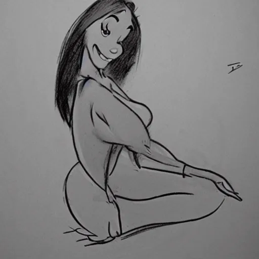 Image similar to milt kahl sketch of thick cuban girl wearing black yoga pants