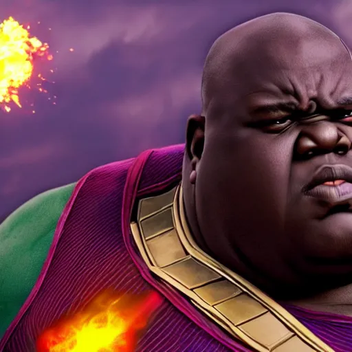 Image similar to Still of the Notorious BIG as Thanos in Avengers: Infinity War (2018), epic moment, trending on ArtStation